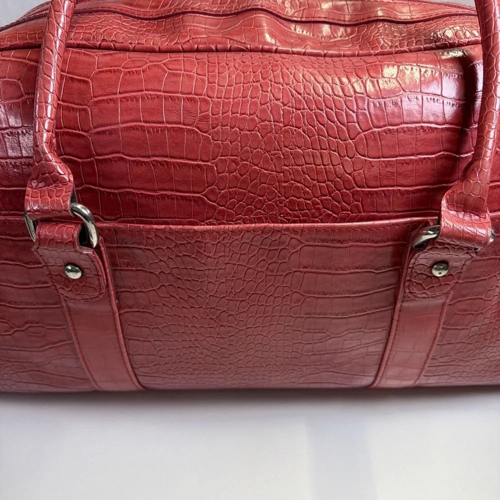 Vintage 90s Bath & Body Works Red Faux Alligator Leather Tote Travel Bag Y2K
